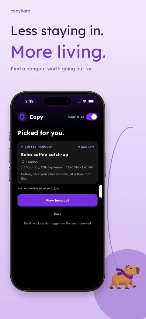 Capybara invitation screenshot from the App Store
